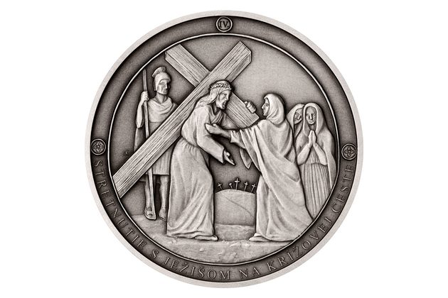 Stříbrná medaile Panna Marie Sedmibolestná - Setkání s Ježíšem na křížové cestě SK standard/patina (ČM 2023)