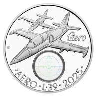Stříbrná mince 500 Kč s optickým průhledovým prvkem - Letoun Aero L-39 Albatros proof (ČNB 2025)