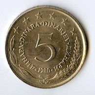 Mince Jugoslávie  5 Dinara 1980 (wč.630)     