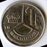 Mince Belgie 1 Franc 1991  (wč.144)                    