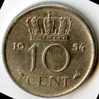 Mince Nizozemí 10 Cent 1954 (wč.90)    