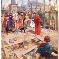 C 40995 - Karel IV. na stavbě kamenného mostu v Praze