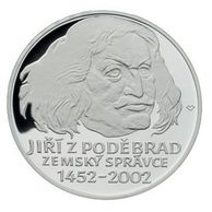 Stříbrná mince 200 Kč - 550. výročí ustanovení Jiřího z Poděbrad zemským správcem provedení standard (ČNB 2002)