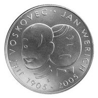 Stříbrná mince 200 Kč - 100. výročí narození Jana Wericha a Jiřího Voskovce provedení standard (ČNB 2005)