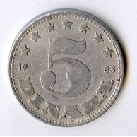 Mince Jugoslávie  5 Dinara 1953 (wč.500)  
