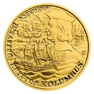 Zlatá čtvrtuncová mince Objevení Ameriky - Kryštof Kolumbus proof (ČM 2022)