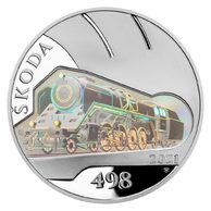 Stříbrná mince 500 Kč s hologramem - Parní lokomotiva Škoda 498 Albatros proof (ČNB 2021)