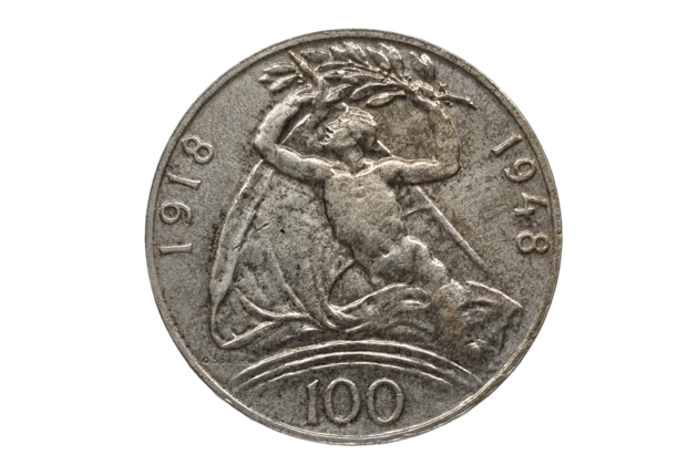 100 Kčs 30.výročí vzniku Československé republiky (1948) (Wč.106)