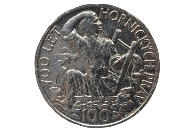 100 Kčs 700.výročí vydání jihlavského hornického práva (1949) (Wč.107)