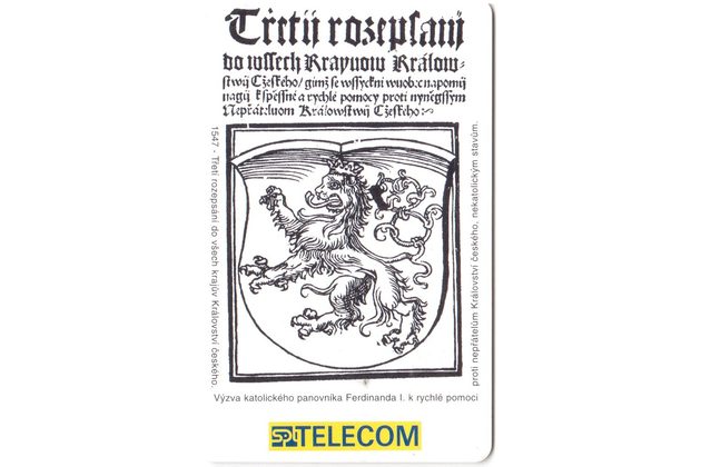 TK254 - Telefonní karta ČR Telecom - Třetí rozepsání-Český lev (10/03.97/80 240Kč)