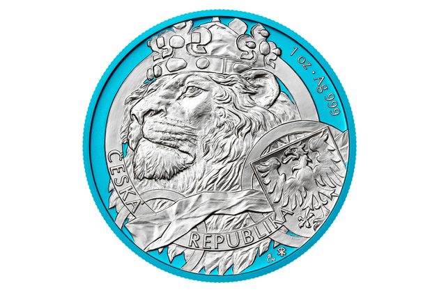 Stříbrná uncová investiční mince Český lev 2025 Space Blue standard (ČM 2025)