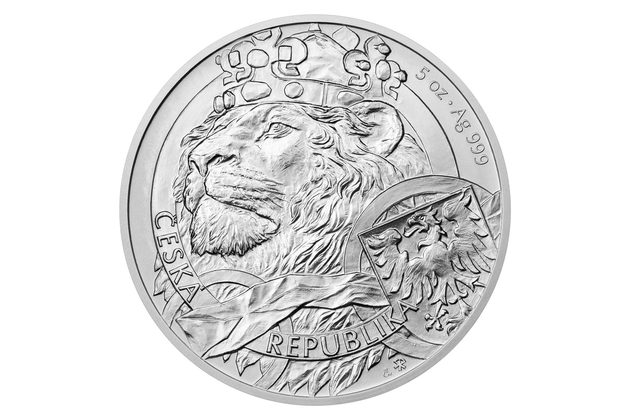 Stříbrná pětiuncová investiční mince Český lev standard (ČM 2025)