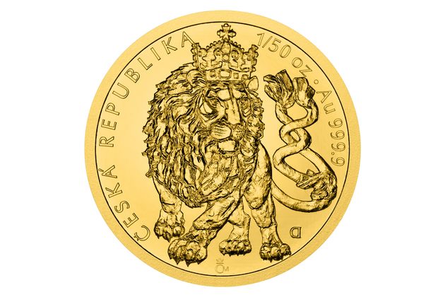 Zlatá 1/50oz investiční mince Český lev standard (ČM2026)