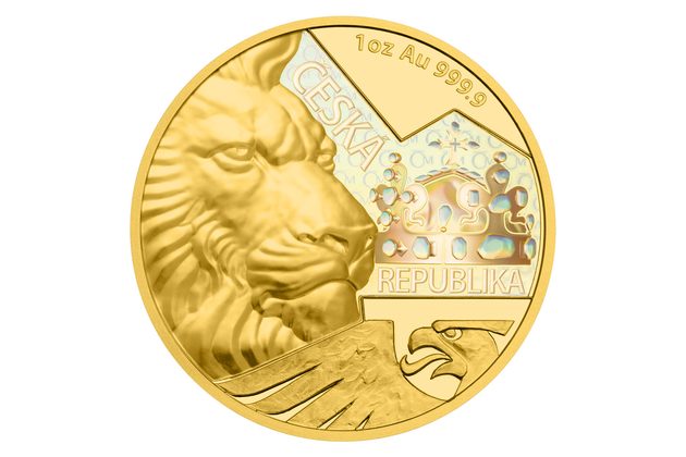 Zlatá uncová investiční mince Český lev 2023 s hologramem proof (ČM 2023)