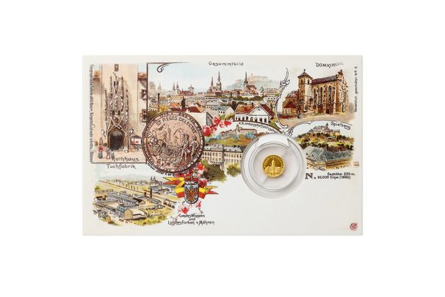 Zlatá mince Dobové pohlednice - Brno - Hrad Špilberk proof (ČM 2025)