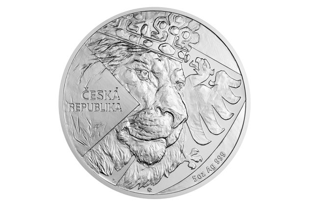 Stříbrná pětiuncová investiční mince Český lev standard (ČM 2024)