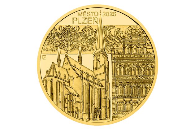 Zlatá mince 5000 Kč Městské památkové rezervace ČNB - Plzeň proof (ČNB)