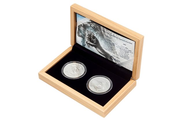 Sada dvou stříbrných uncových investičních mincí Český lev a Orel  standard (ČM 2024)