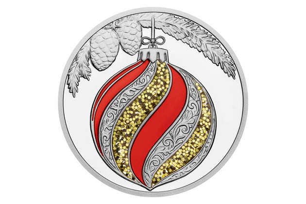 Stříbrná medaile Vánoční ozdoby - červeno-zlatá proof (ČM 2026)  
