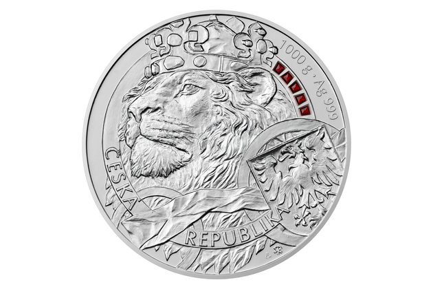 Stříbrná kilogramová investiční mince Český lev 2025 s granáty standard (ČM 2025)
