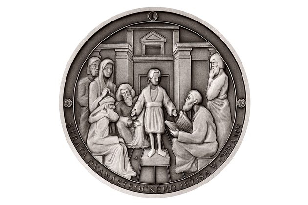 Stříbrná medaile Panna Marie Sedmibolestná - Ztráta dvanáctiletého Ježíše v chrámu SK standard/patina (ČM 2022) 